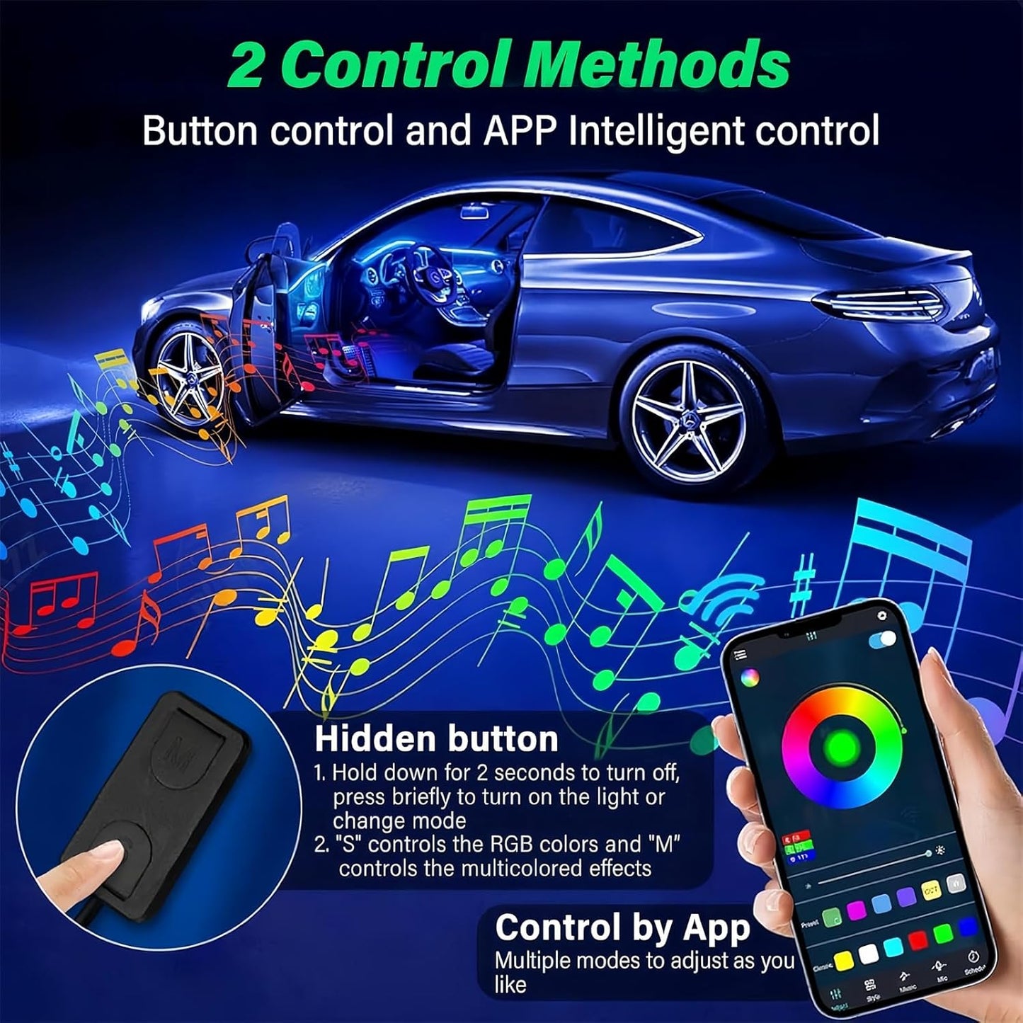 Cooloops Multicolor Neon Light Kit Acrylic Interior Car LED 10-in-1 App DEMO