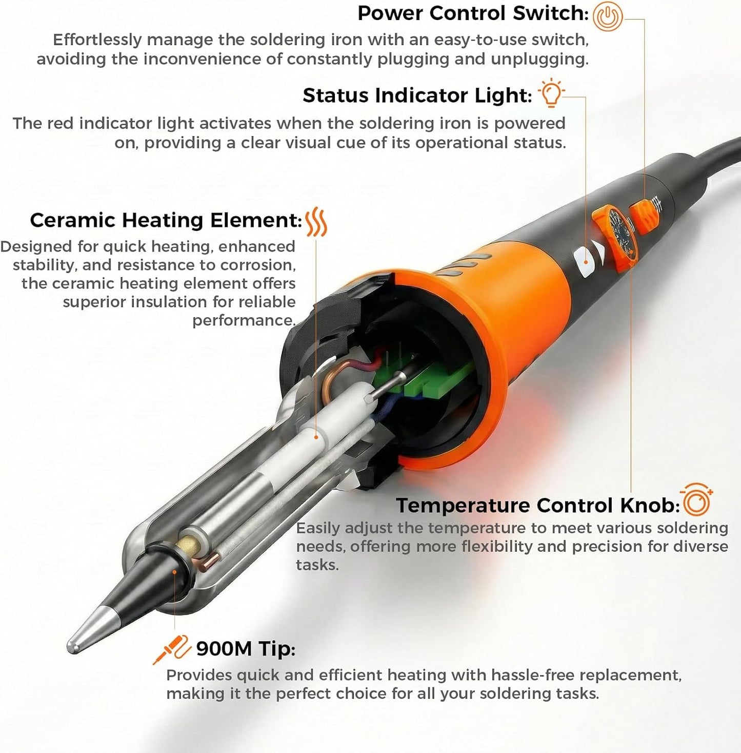 Auszivor 60W Adjustable Temperature Soldering Iron Kit Electronics Repair DEMO
