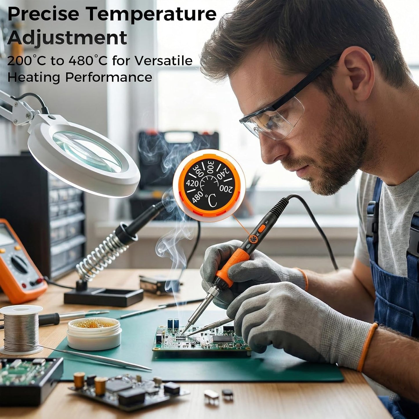 Auszivor 60W Adjustable Temperature Soldering Iron Kit Electronics Repair DEMO