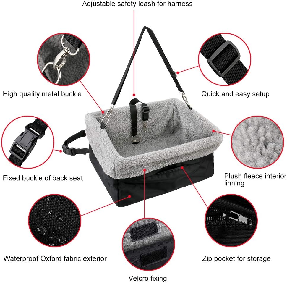 Devoted Doggy Deluxe Dog Booster Car Seat Padded Cushioning Black-Grey NEW