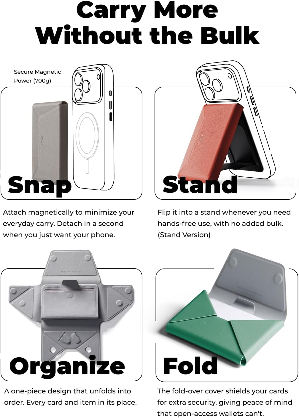 MOFT Magnetic Stands Phone Stand with 8-Card Holder Vegan Leather NEW