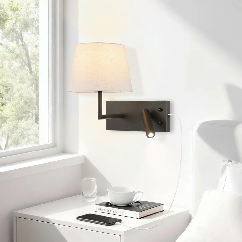 XiNBEi Lighting Bedside Wall Light with USB Adjustable Reading Lamp Dark NEW
