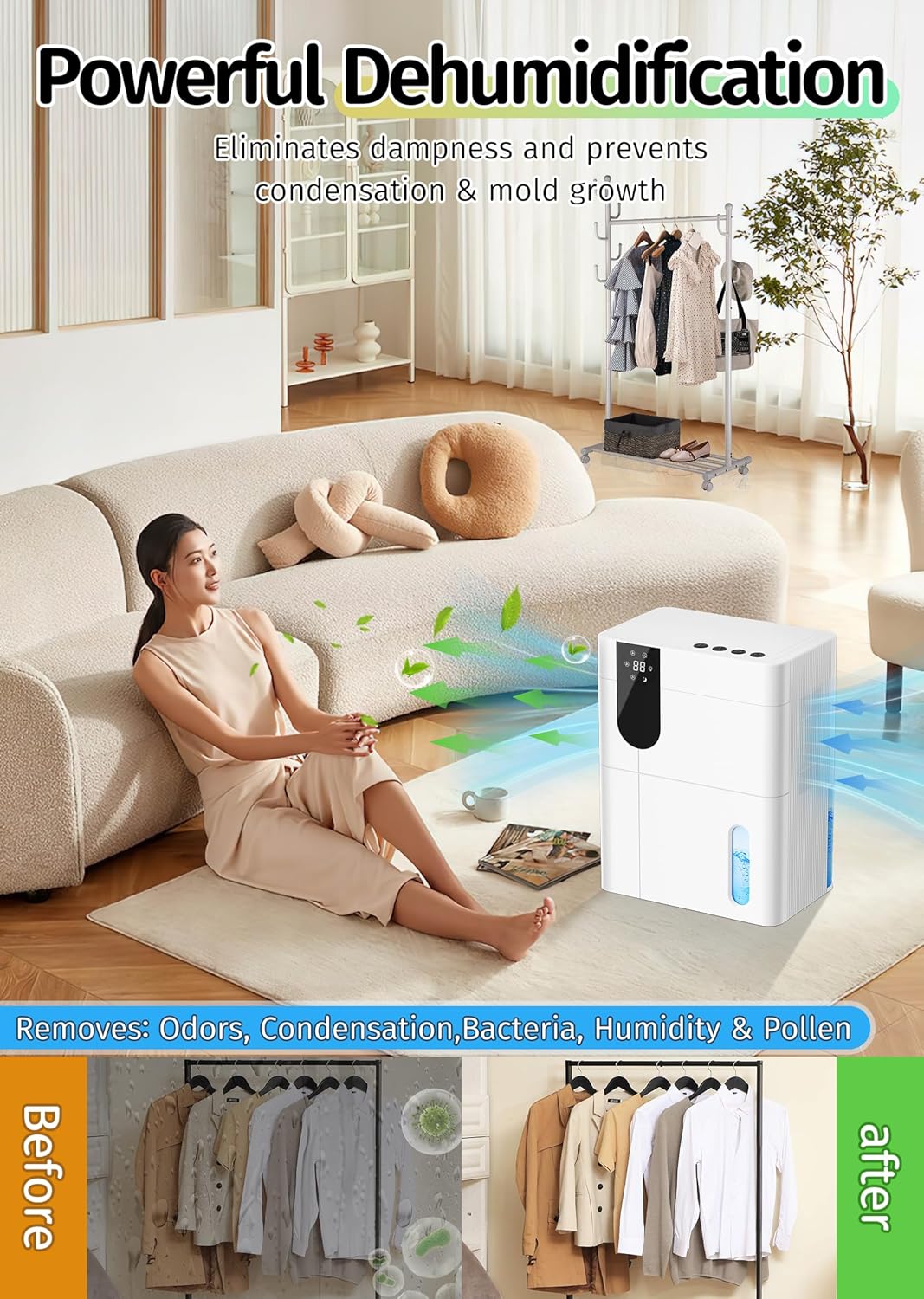 Starfeel 152 OZ Quiet Dehumidifier for Home, 900 sq.ft, White, Heating 4.5L NEW