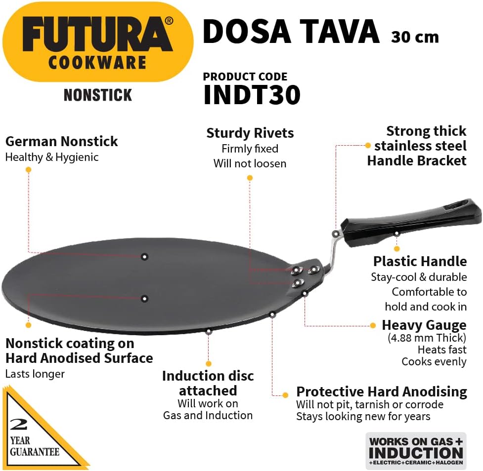 Futura Induction Compatible Non-Stick Dosa Tava Frying Pan 30cm Diameter DEMO