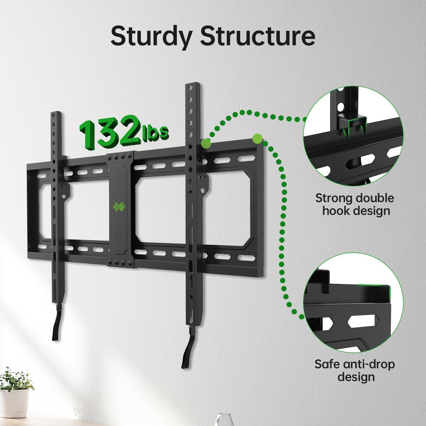 USX MOUNT Fixed TV Wall for 37-82 Inch TVs up to 132 Lbs, Black DEMO