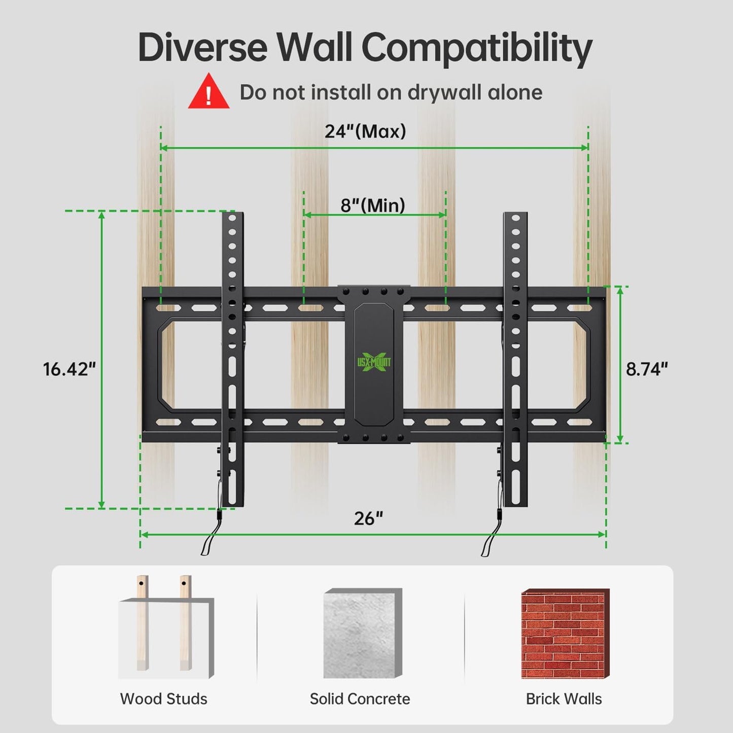 USX MOUNT Fixed TV Wall for 37-82 Inch TVs up to 132 Lbs, Black DEMO