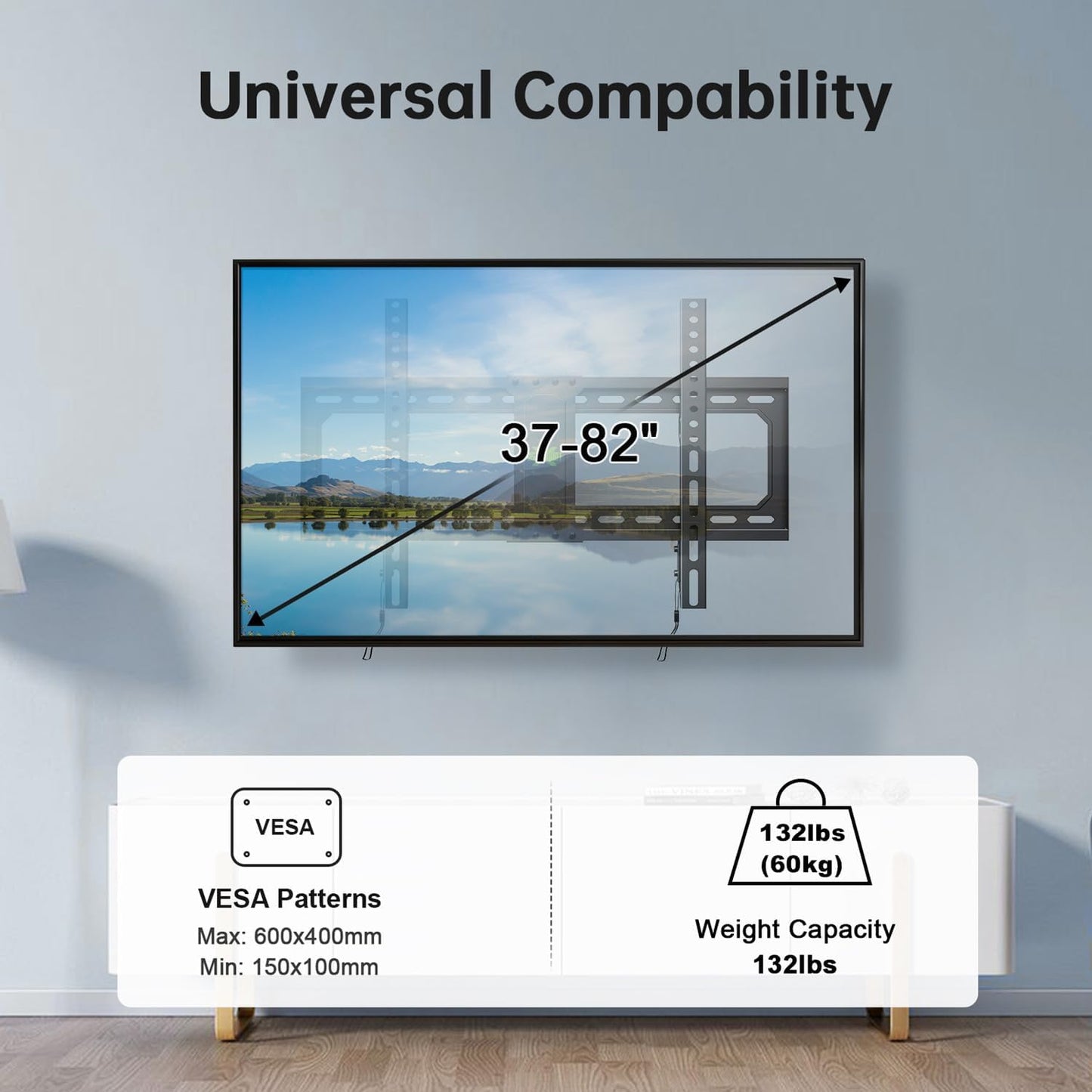 USX MOUNT Fixed TV Wall for 37-82 Inch TVs up to 132 Lbs, Black DEMO