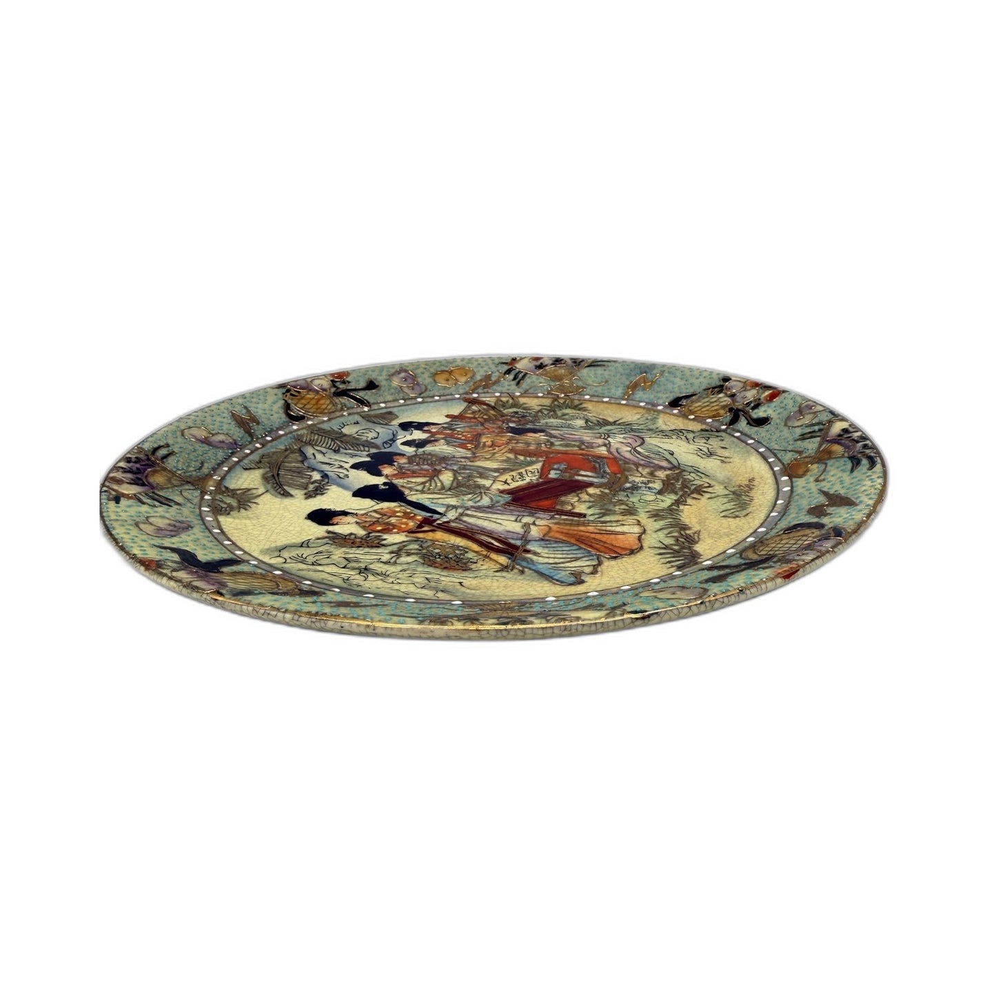 VINTAGE Satsuma Decorative Plate: Hand-Painted Multi-Color Gold Accented