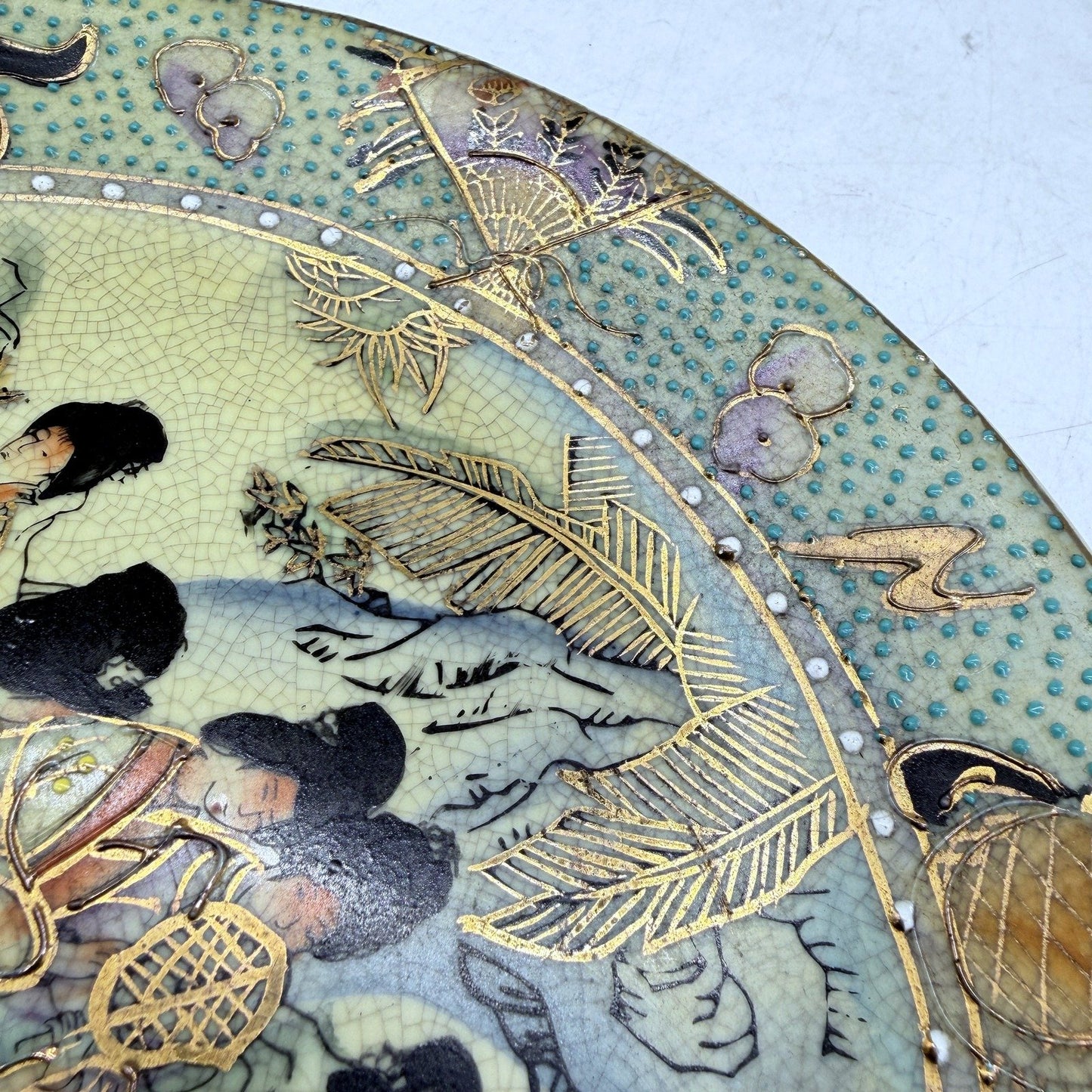 VINTAGE Satsuma Decorative Plate: Hand-Painted Multi-Color Gold Accented