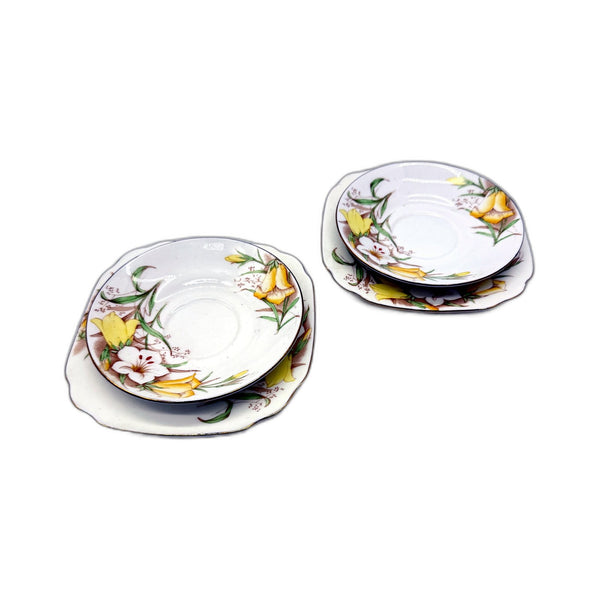 VINTAGE 4Piece Bell England Fine Bone China Saucer Set Floral White & Yellow