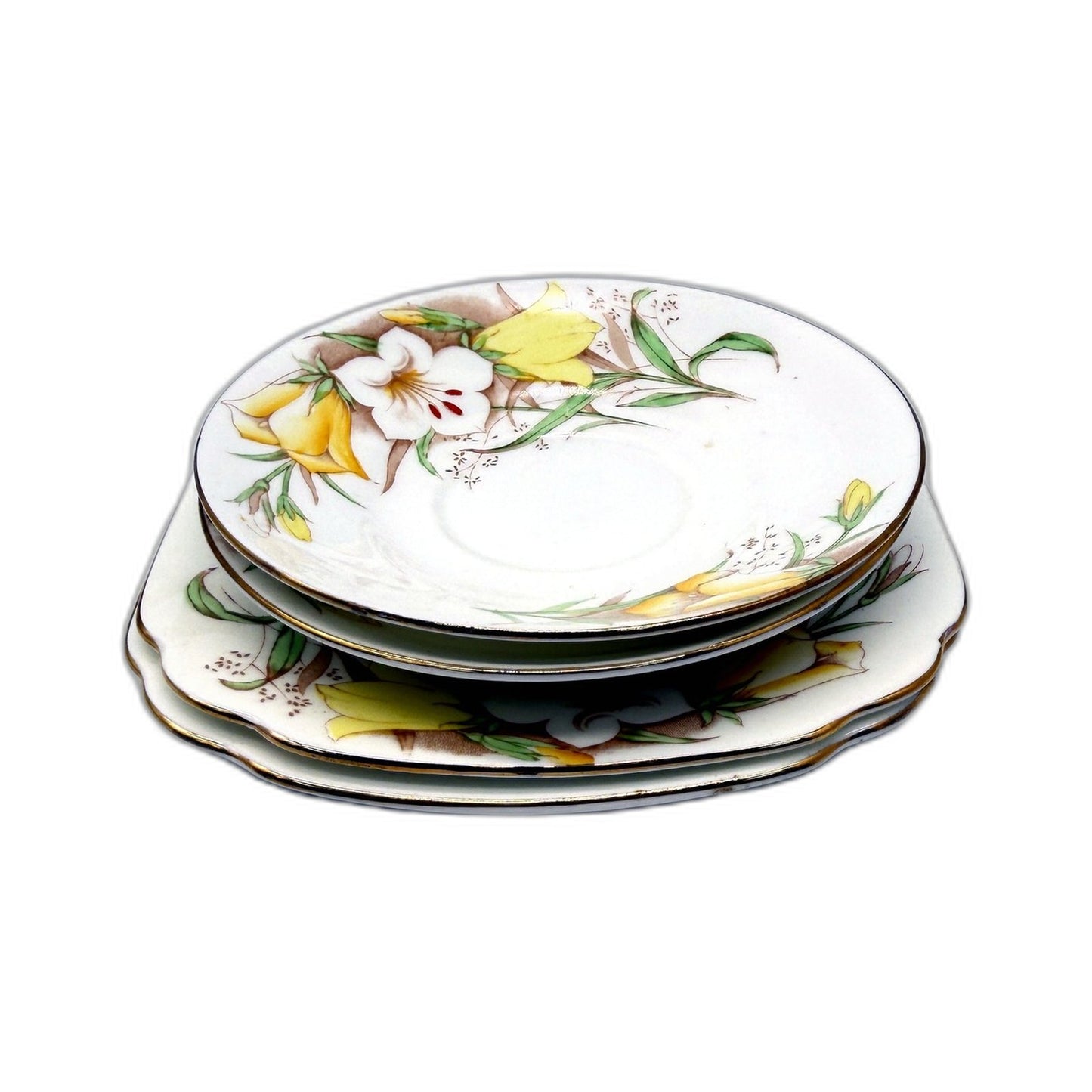 VINTAGE 4Piece Bell England Fine Bone China Saucer Set Floral White & Yellow