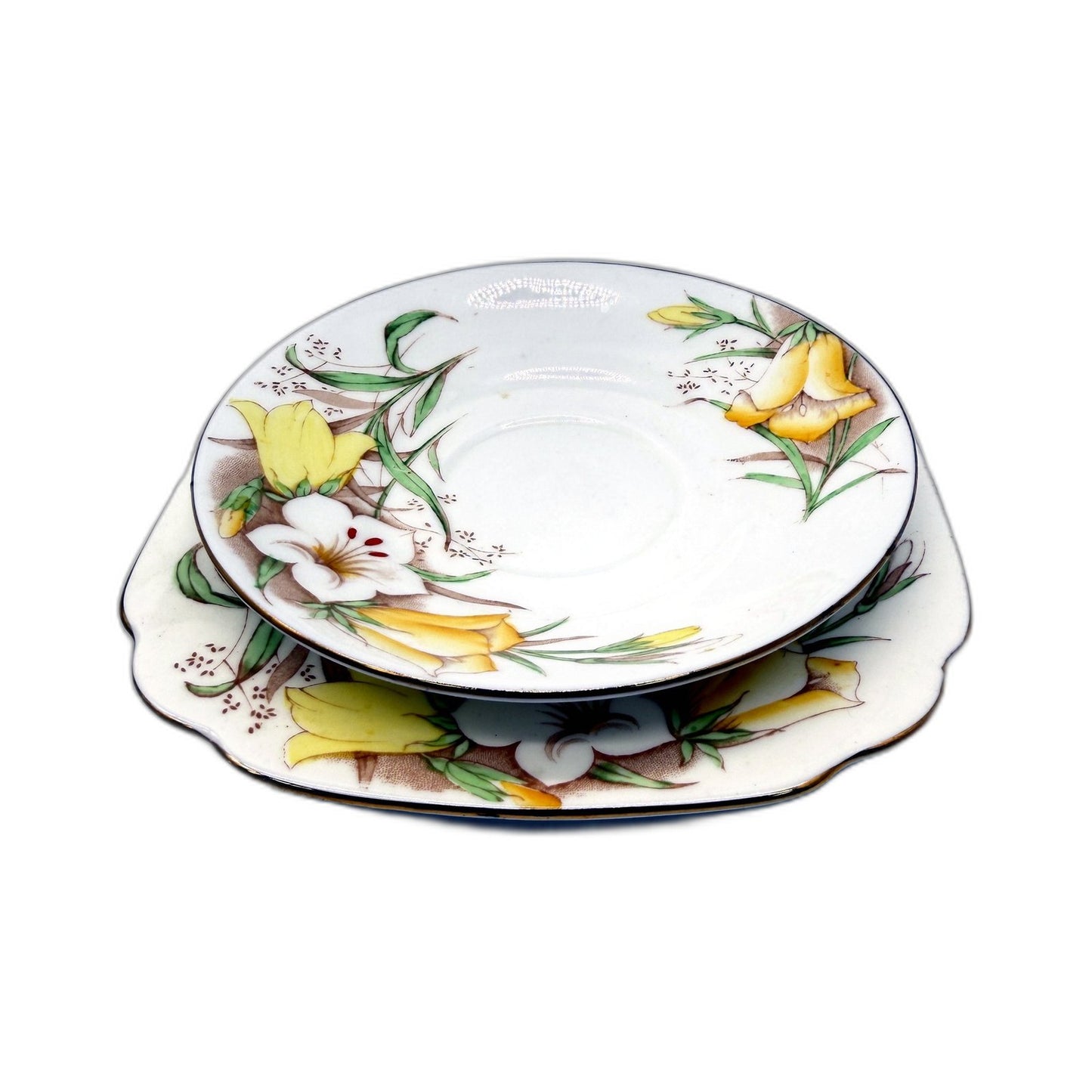 VINTAGE 4Piece Bell England Fine Bone China Saucer Set Floral White & Yellow