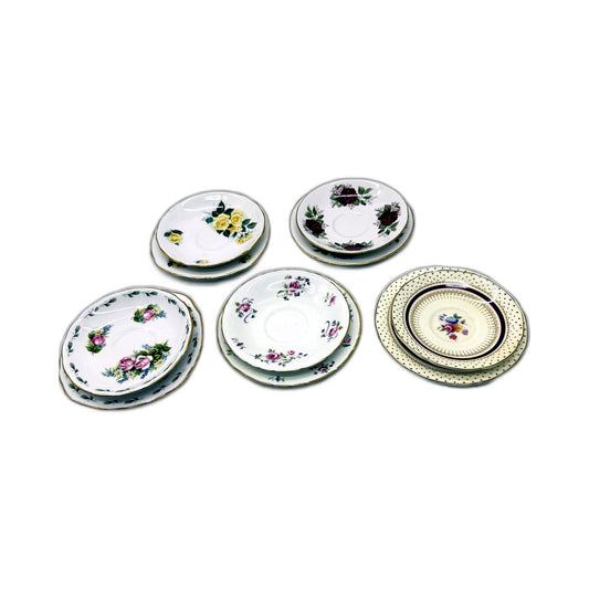 VINTAGE 10Piece Assorted Brands Floral Fine Bone China Saucer & Small Plate Set 