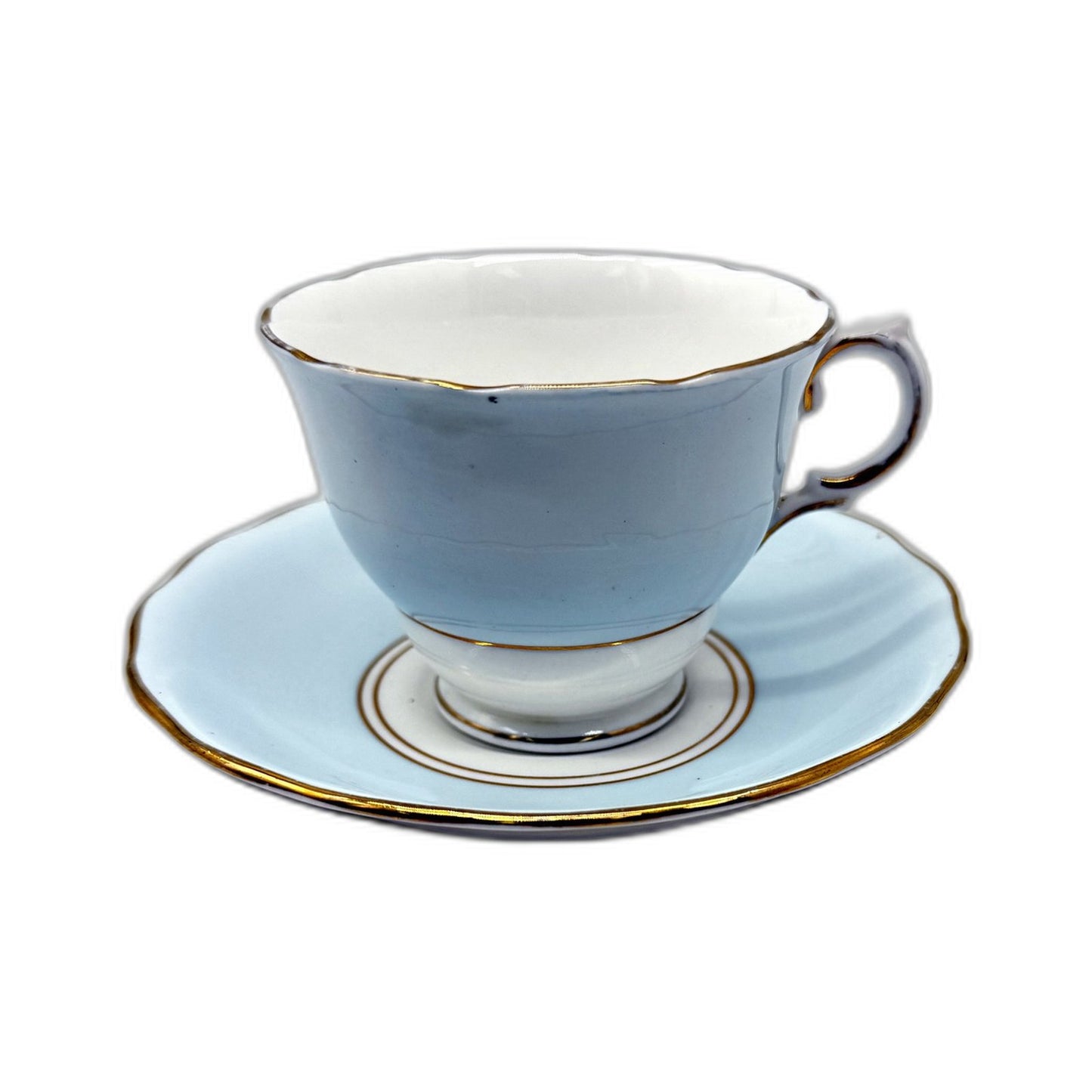 VINTAGE Royal Vale Porcelain Teacup and Saucer Set English Bone China Light Blue