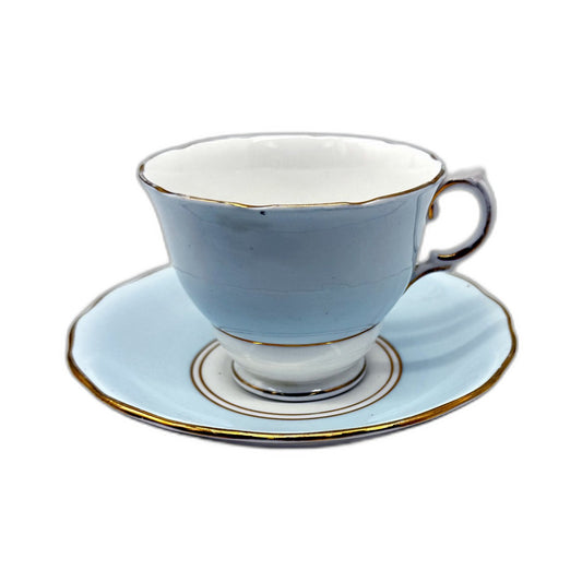VINTAGE Royal Vale Porcelain Teacup and Saucer Set English Bone China Light Blue