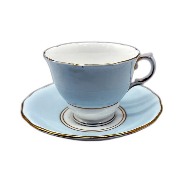 VINTAGE Royal Vale Porcelain Teacup and Saucer Set English Bone China Light Blue