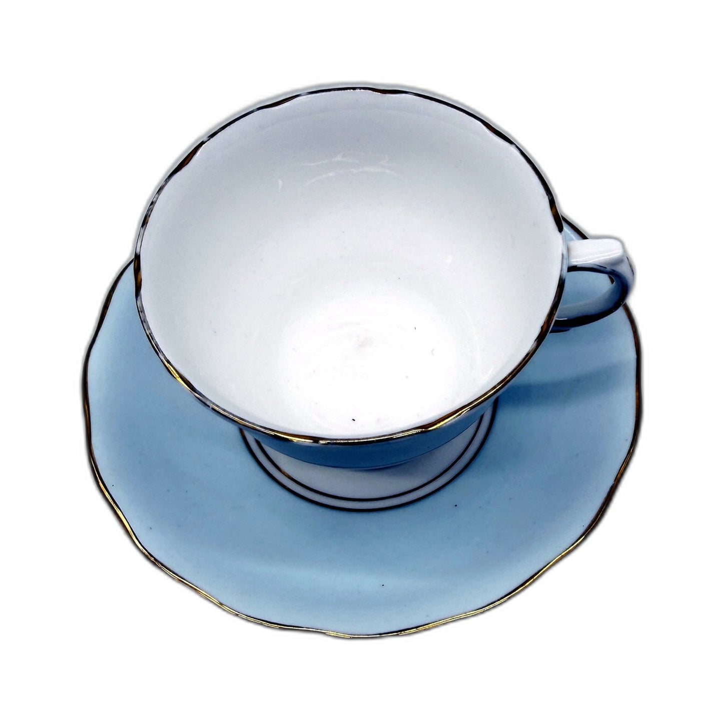 VINTAGE Royal Vale Porcelain Teacup and Saucer Set English Bone China Light Blue