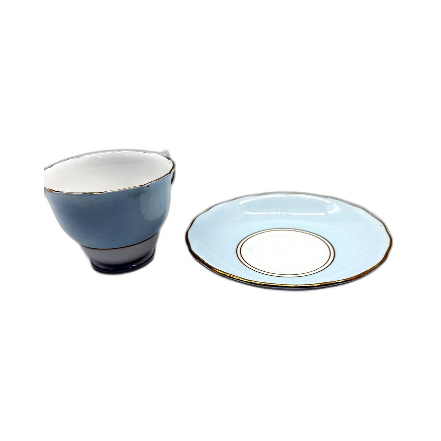 VINTAGE Royal Vale Porcelain Teacup and Saucer Set English Bone China Light Blue