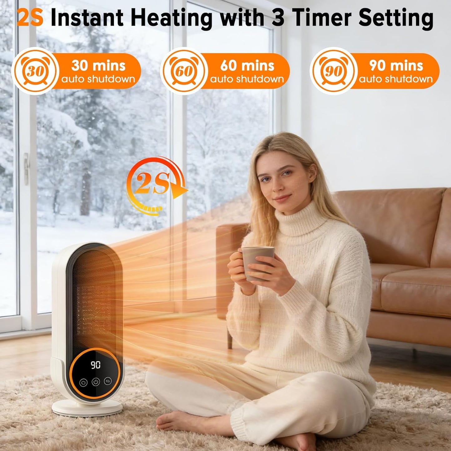 Yakiter 1200W PTC Ceramic Portable Space Heater with Timer Efficient DEMO