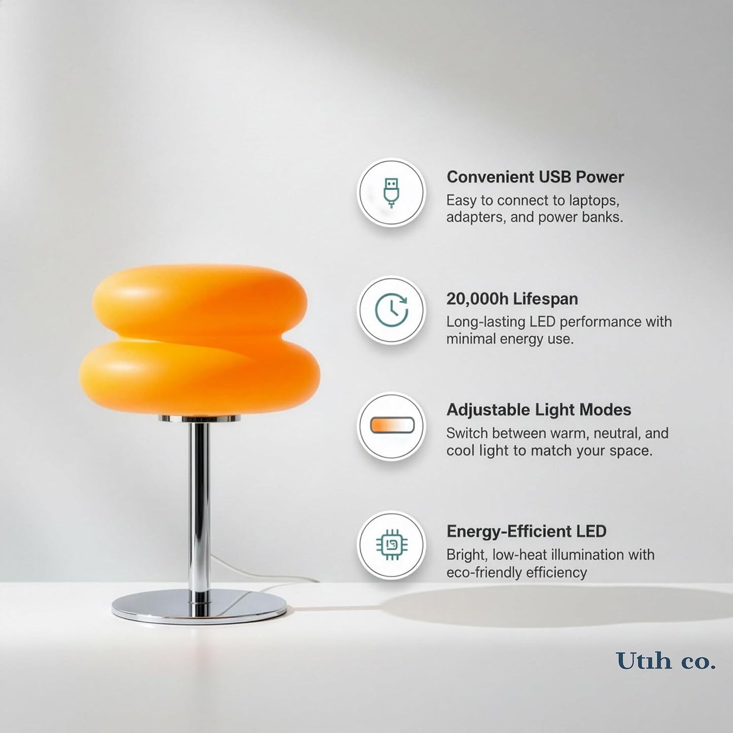 Orange Mushroom-Shaped Table Lamp with 3 Color Modes & Dimming, Small DEMO