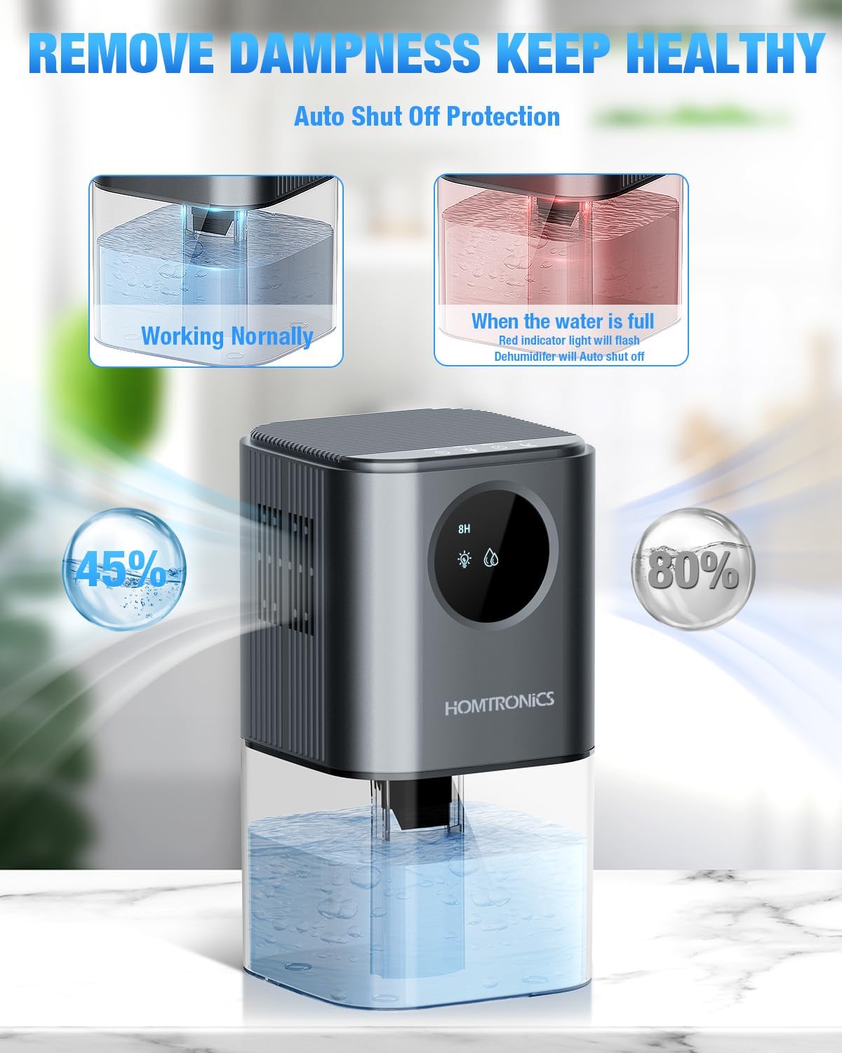 Homtronics 1700ml Dehumidifier with Timing Function for Home, Silver DEMO