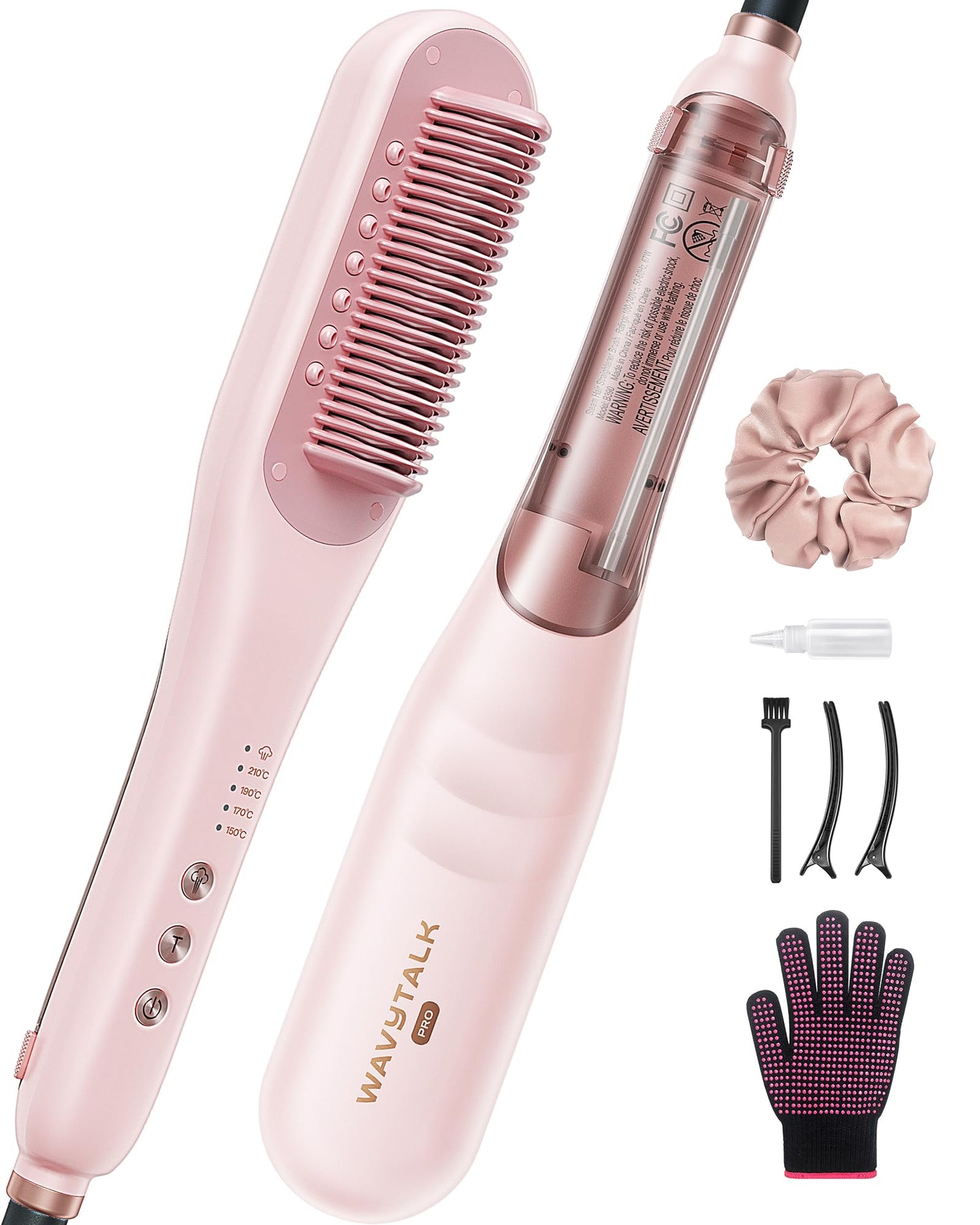 wavytalk Pro Ceramic Pink Steam Hair Straightener Brush for Smooth, Silky DEMO