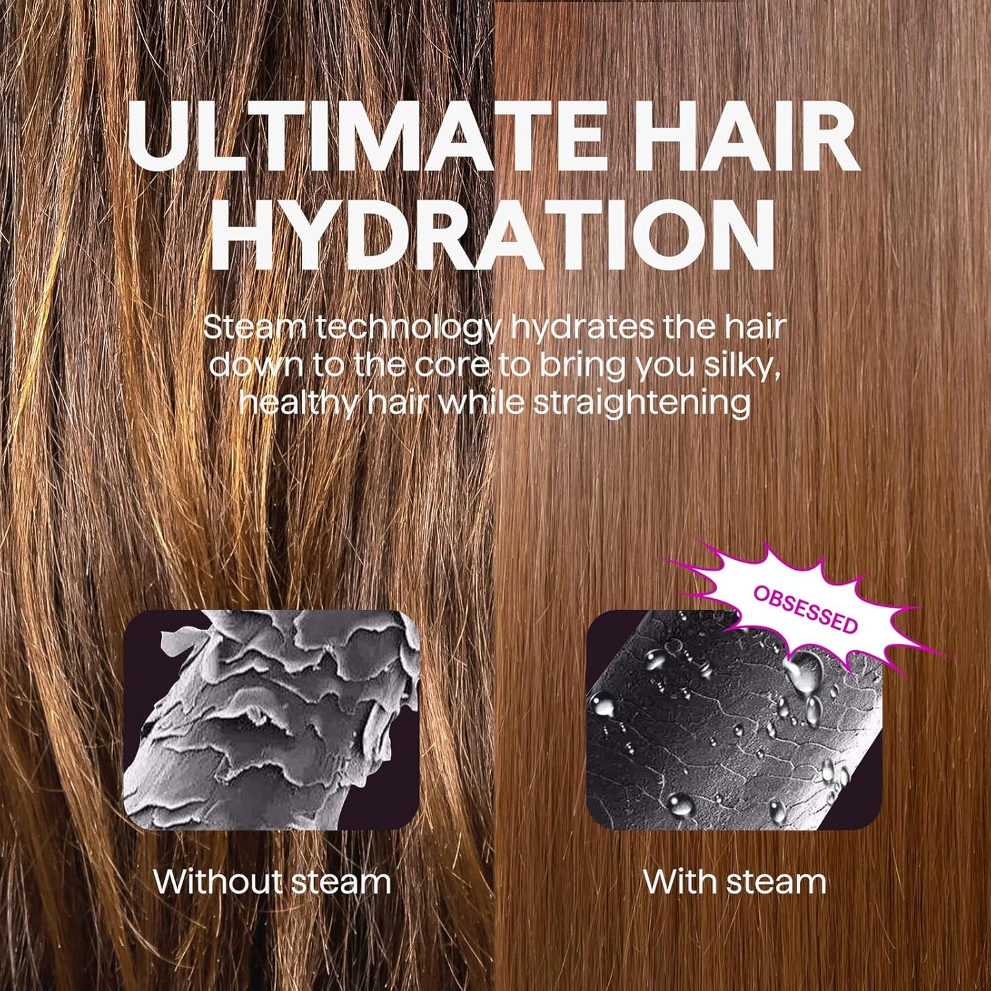 wavytalk Pro Ceramic Pink Steam Hair Straightener Brush for Smooth, Silky DEMO