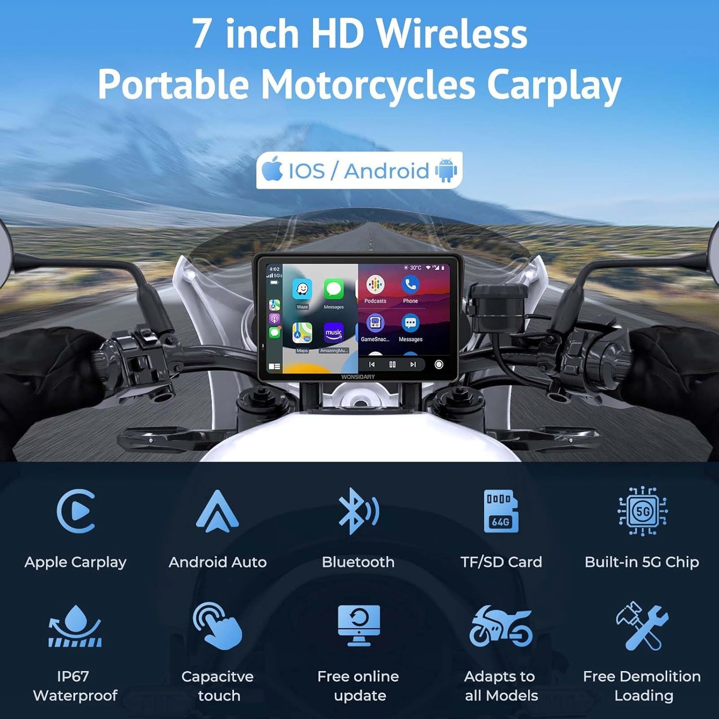 Wonsidary 7" Waterproof Smart GPS Navigation System for Motorcycle Car DEMO