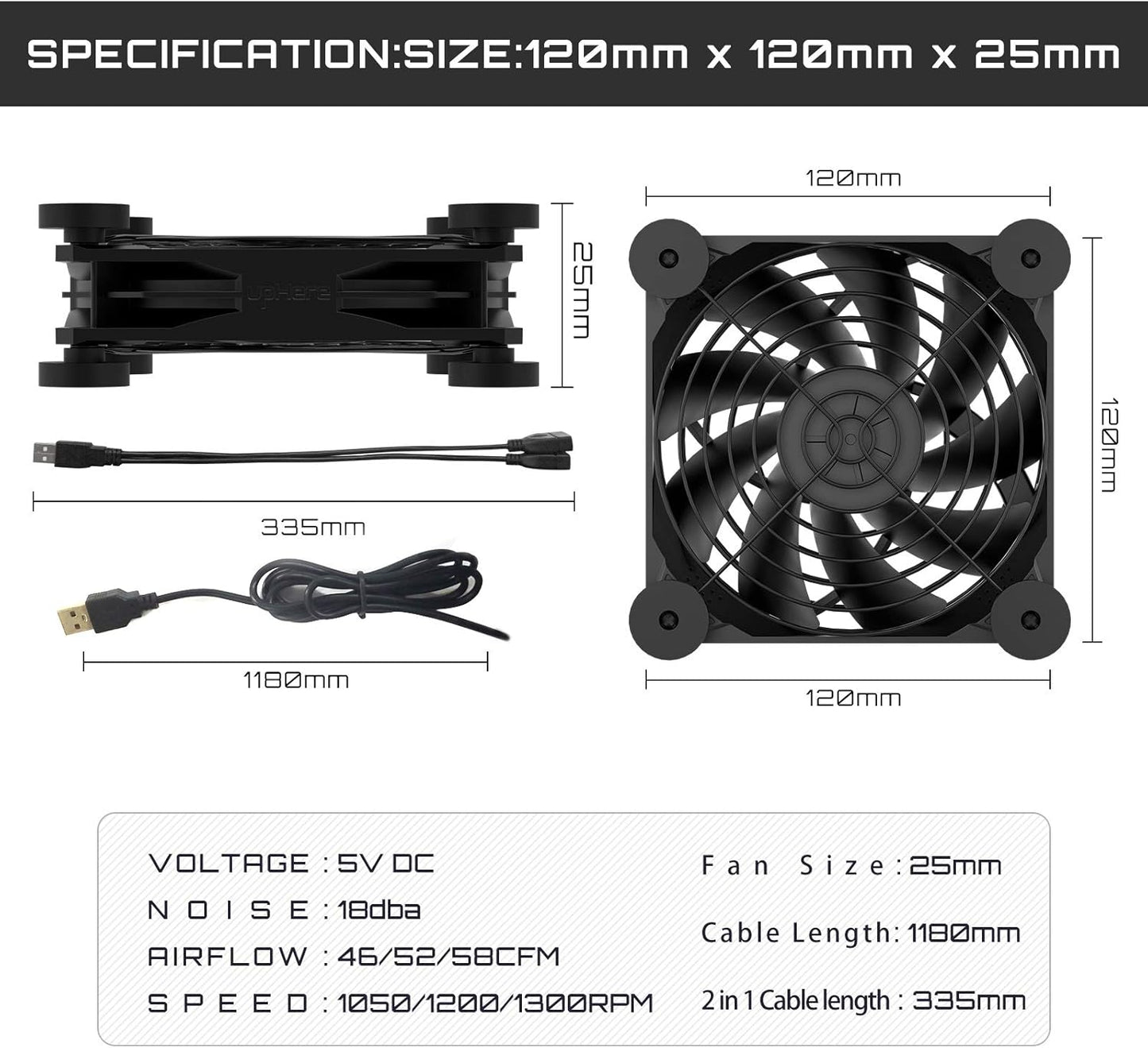upHere Quiet USB Fans USB Powered Computer Cooling Fan with 3-Speed DEMO