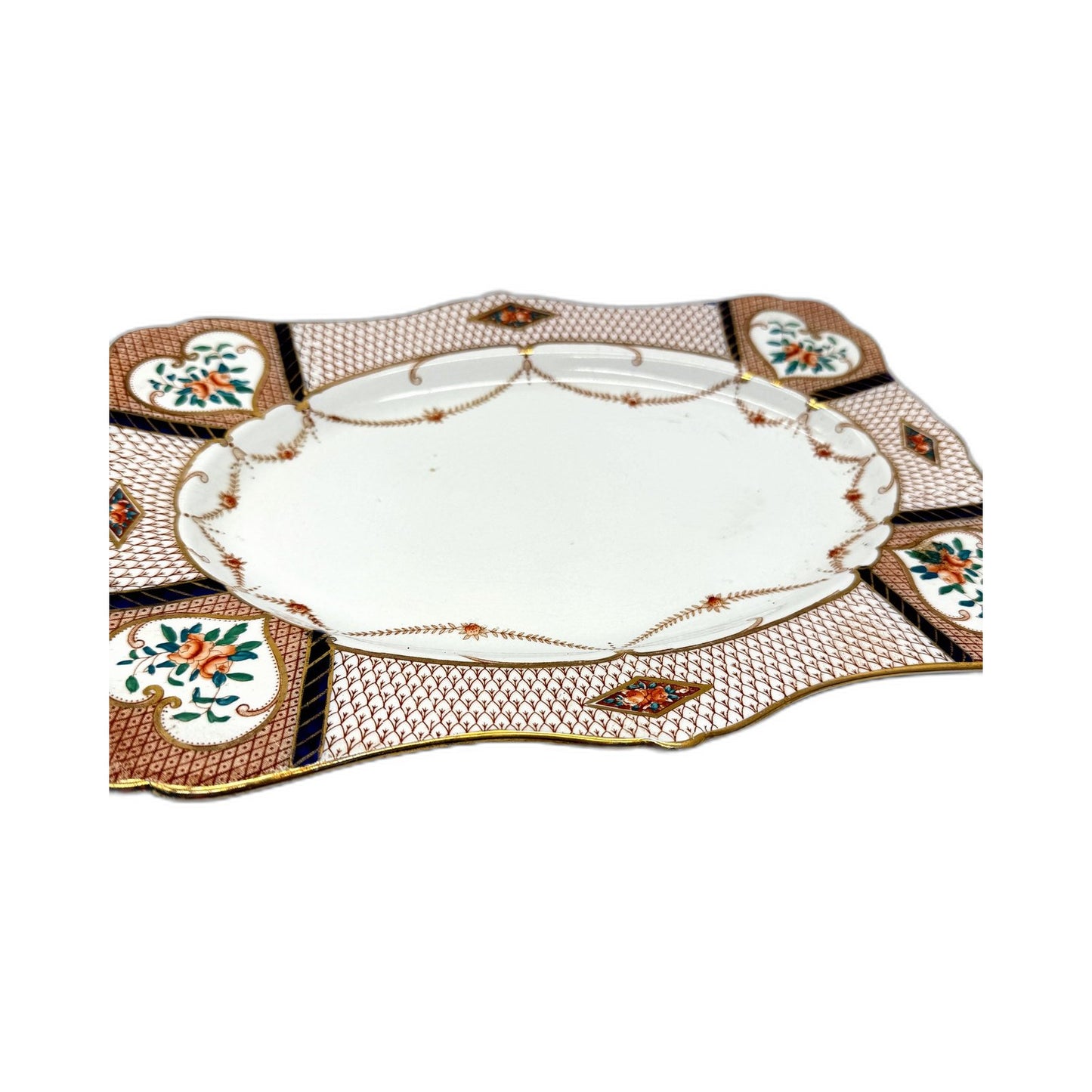 VINTAGE Royal Winton Grimwades 7 Piece Floral Scalloped Gilded Cake Plate Set