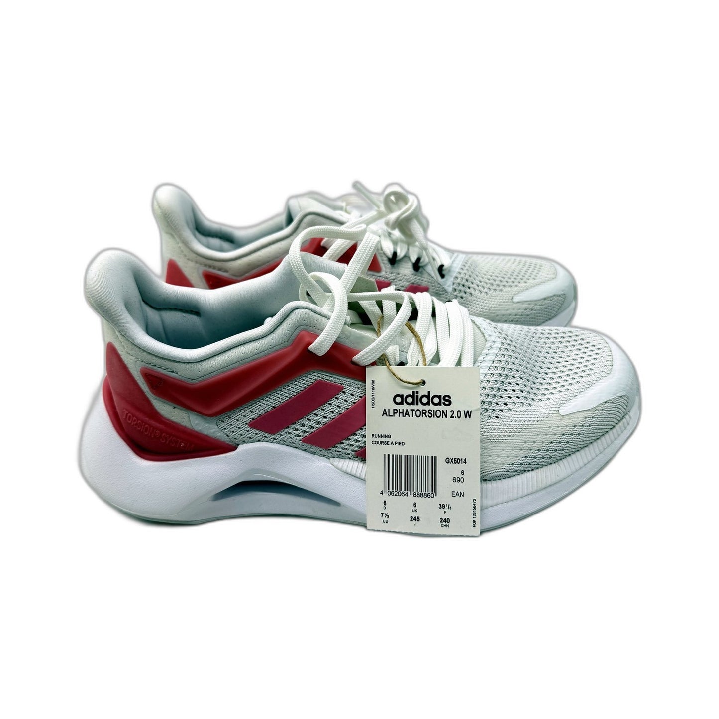adidas Womens Alphatorsion 2.0 Running Shoes in White and Pink, Size US 7.5 DEMO