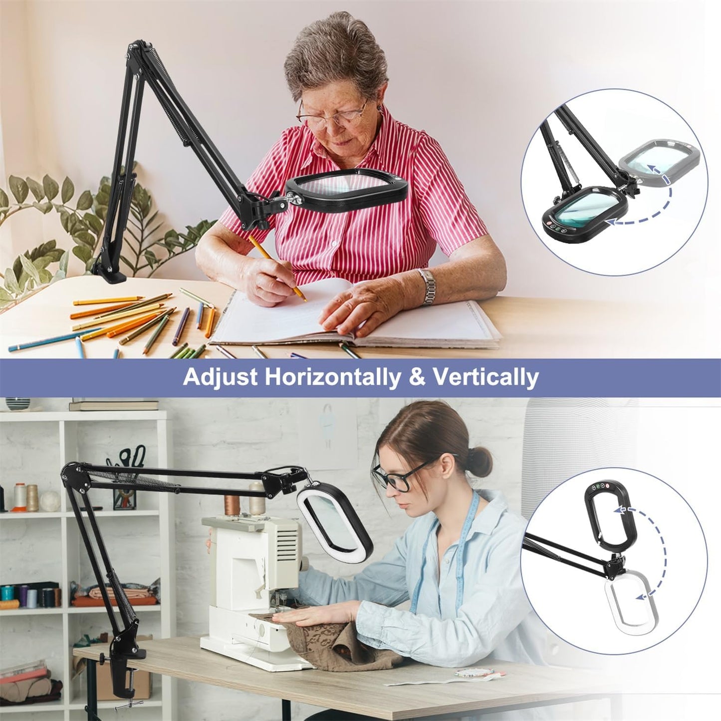 Jeedefi Rectangle Magnifying Glass with Light Matte Black Stepless Dimming NEW