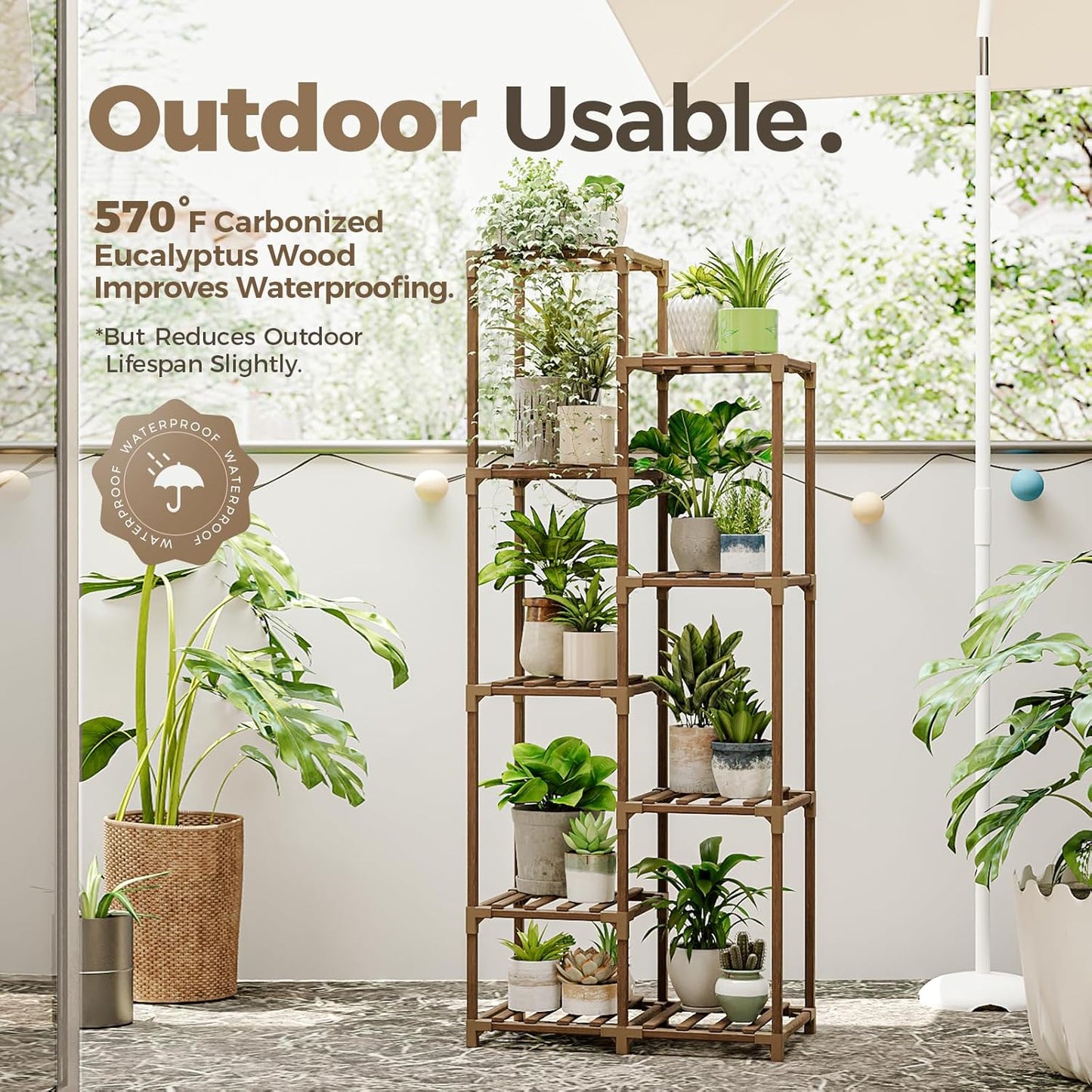 Bamworld Tall Stands 54" Plant Stand Indoor 9 Pot Shelf Timber BLACK NEW