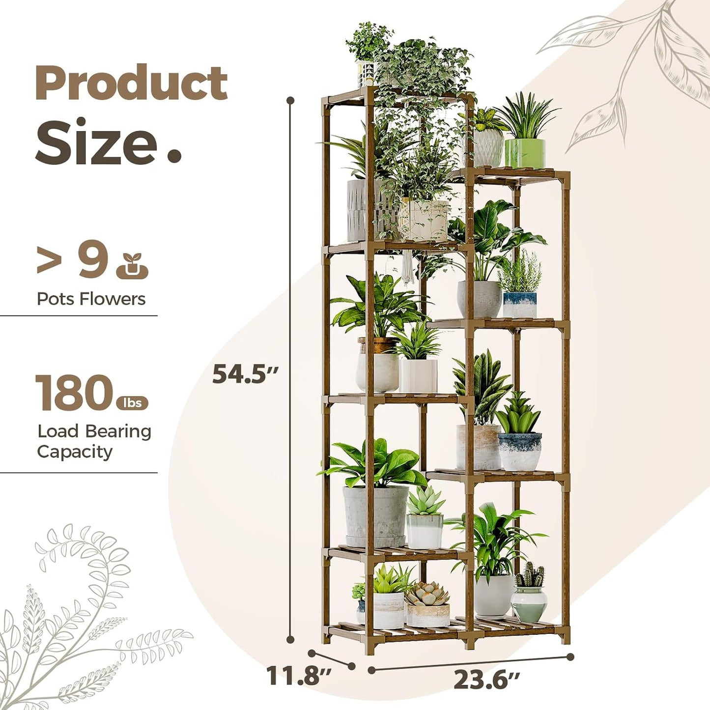 Bamworld Tall Stands 54" Plant Stand Indoor 9 Pot Shelf Timber BLACK NEW