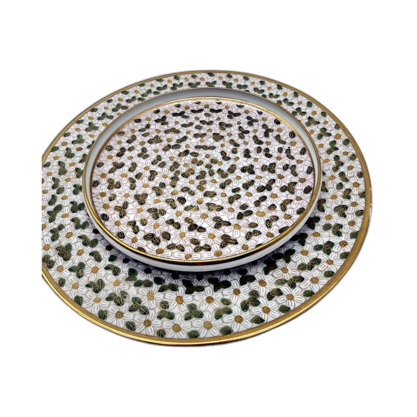 VINTAGE Japanese Green White & Gold Accented 3 Piece Fine Porcelain Tea Cup Set