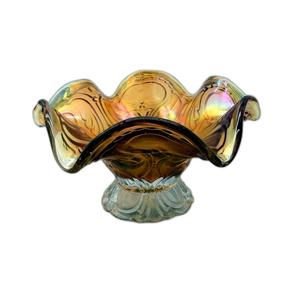 VINTAGE Amber Iridescent Decorative Glass Bowl Centerpiece for Home Decor