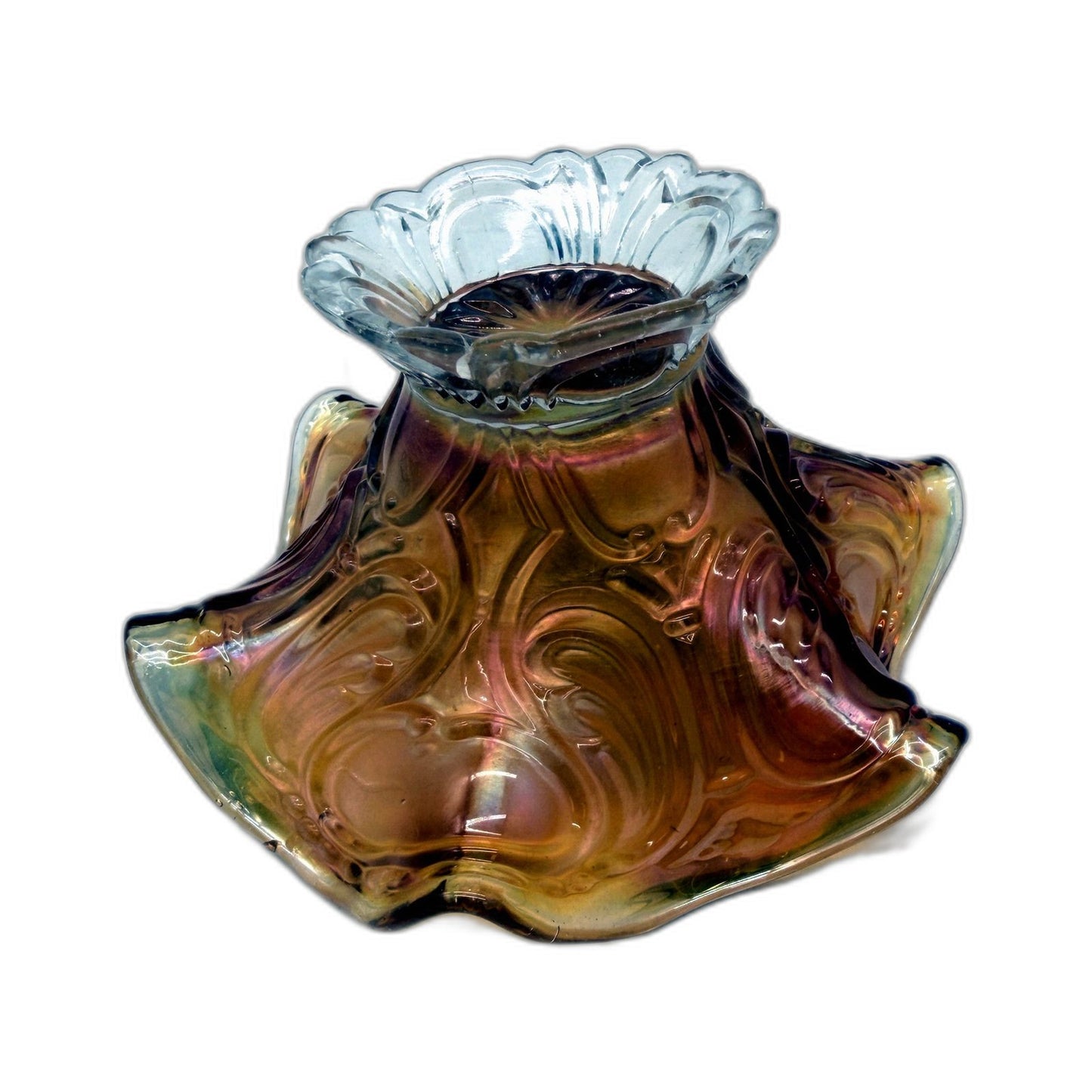 VINTAGE Amber Iridescent Decorative Glass Bowl Centerpiece for Home Decor