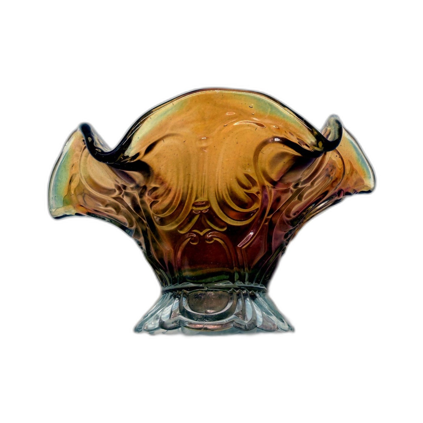 VINTAGE Amber Iridescent Decorative Glass Bowl Centerpiece for Home Decor