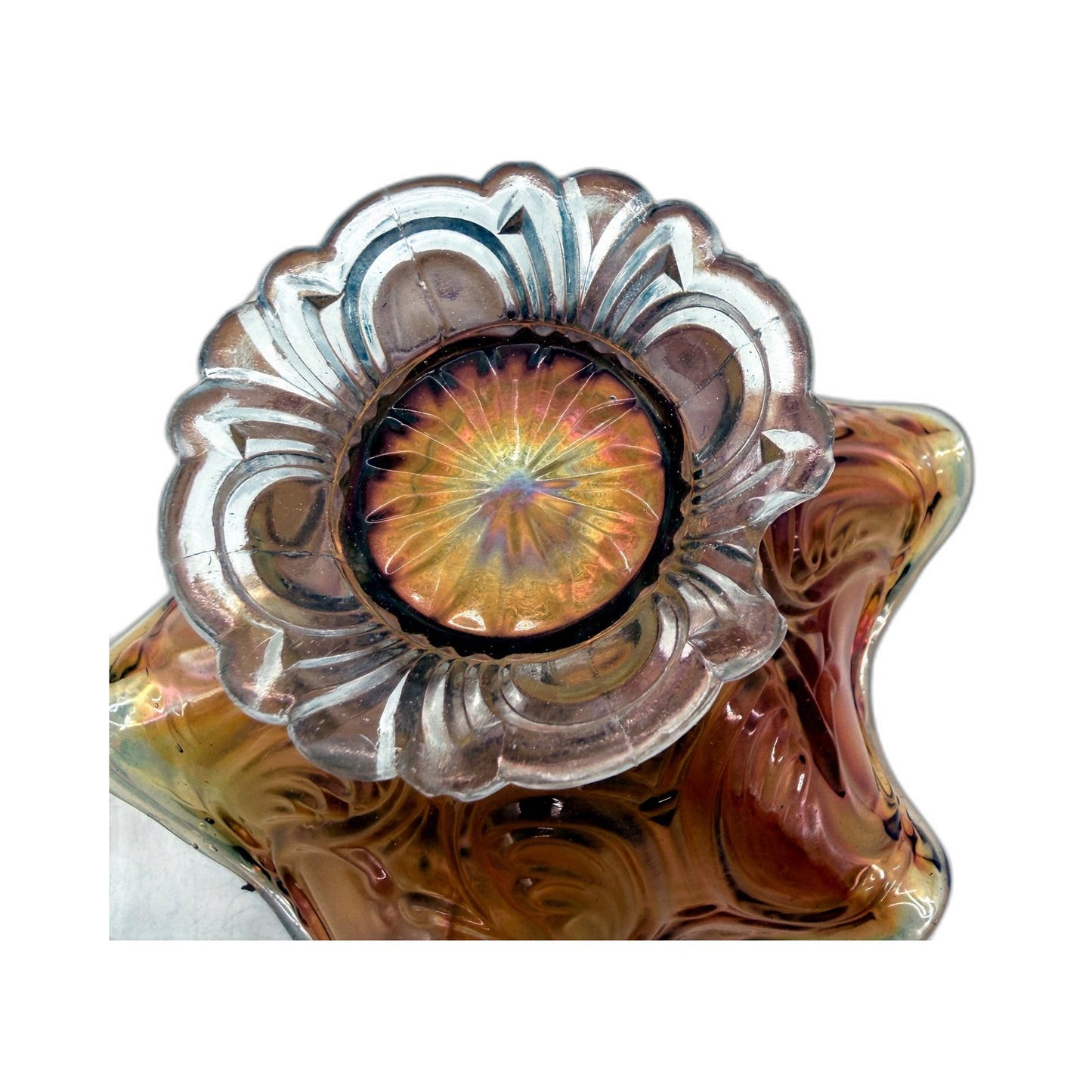 VINTAGE Amber Iridescent Decorative Glass Bowl Centerpiece for Home Decor