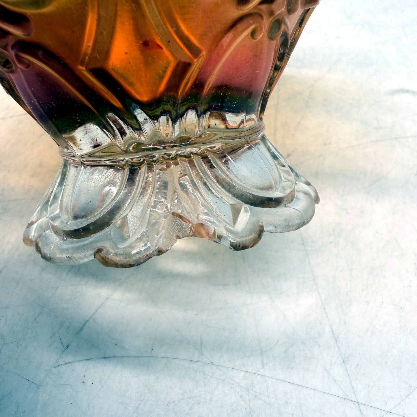 VINTAGE Amber Iridescent Decorative Glass Bowl Centerpiece for Home Decor