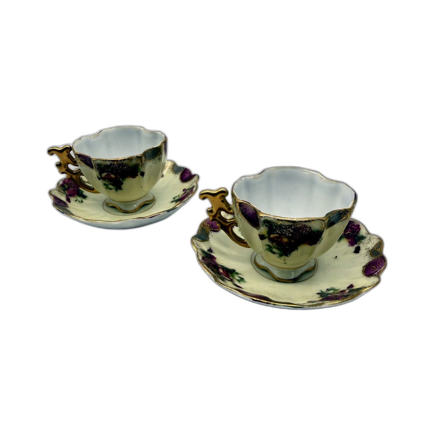 VINTAGE NBS Japan Cream Floral Porcelain Mini Teacups and Saucer Set 