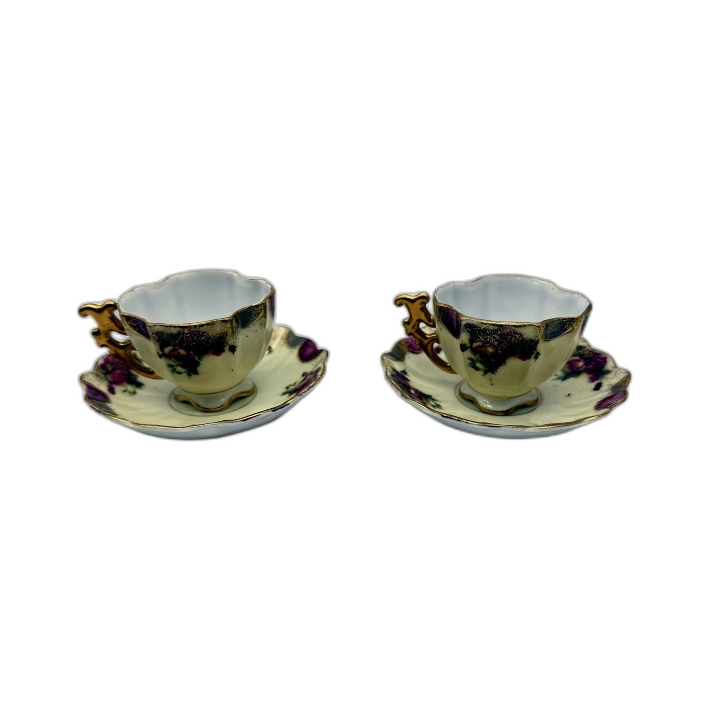 VINTAGE NBS Japan Cream Floral Porcelain Mini Teacups and Saucer Set