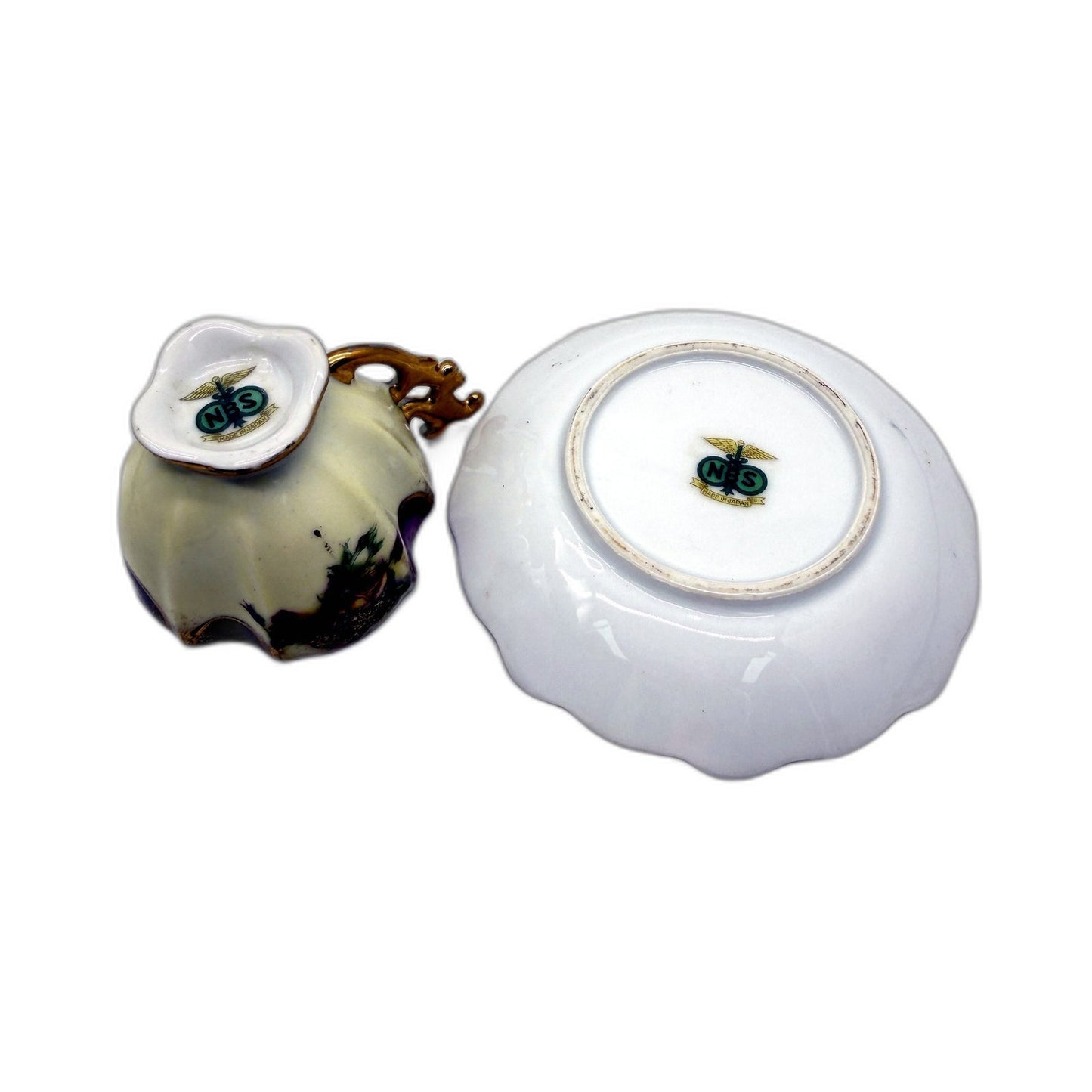 VINTAGE NBS Japan Cream Floral Porcelain Mini Teacups and Saucer Set