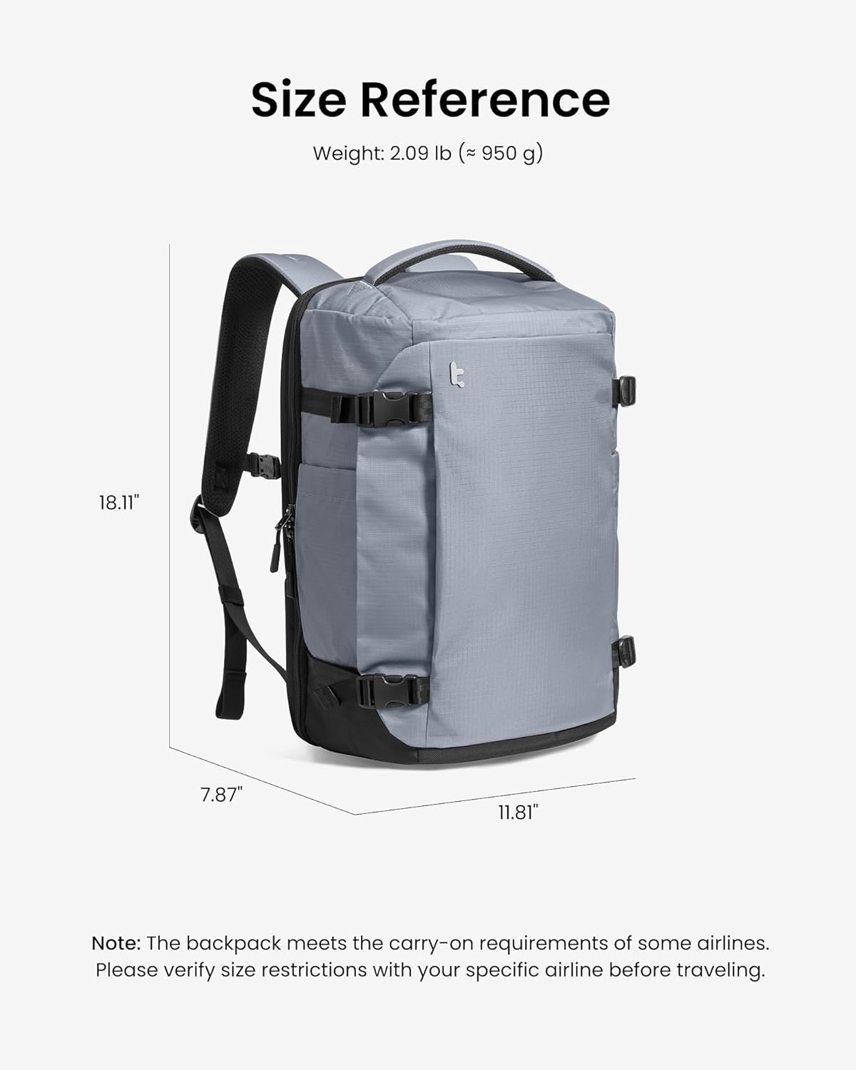 tomtoc 28L Light Grey Travel Backpack, Carry-On Luggage, TSA Friendly NEW