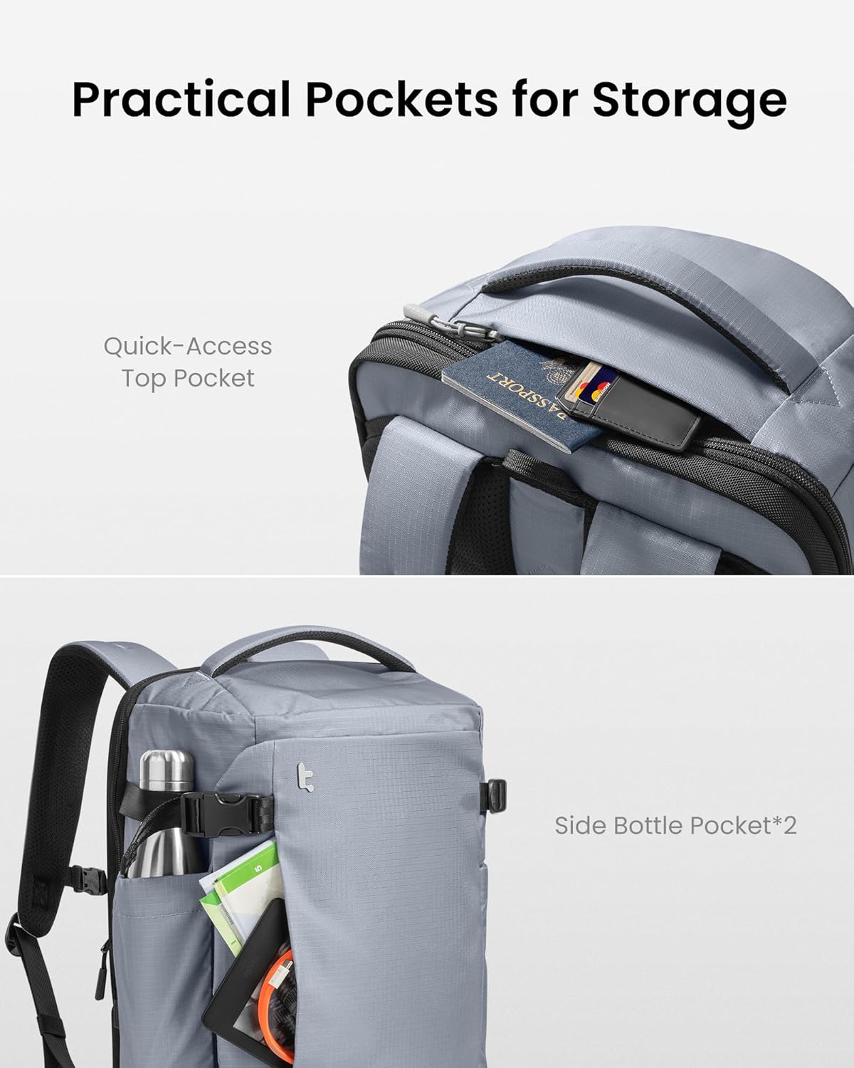 tomtoc 28L Light Grey Travel Backpack, Carry-On Luggage, TSA Friendly NEW