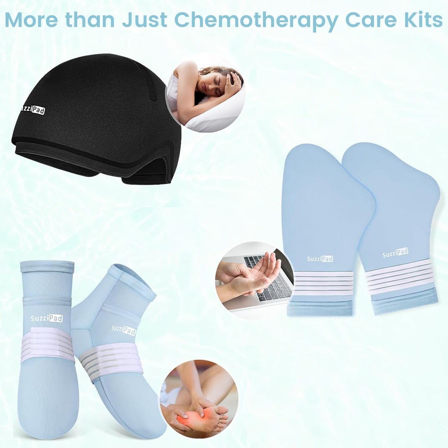 SUZZIPAD Cold Therapy Socks and Hand Ice Pack for Pain Relief Blue Size L NEW