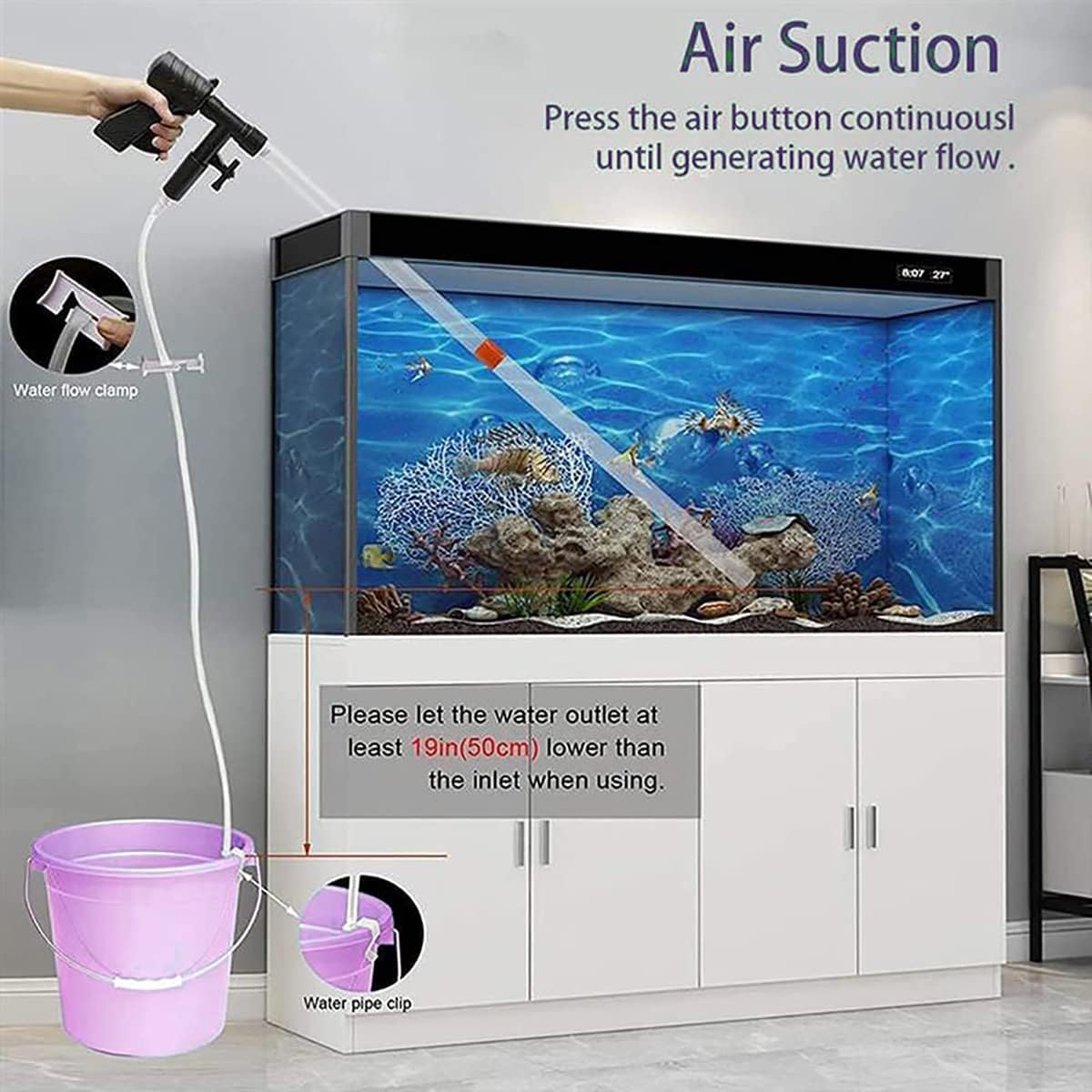 Uandhome Fish Cleaners Tank Gravel Cleaner Water Changer with Air Pressure NEW