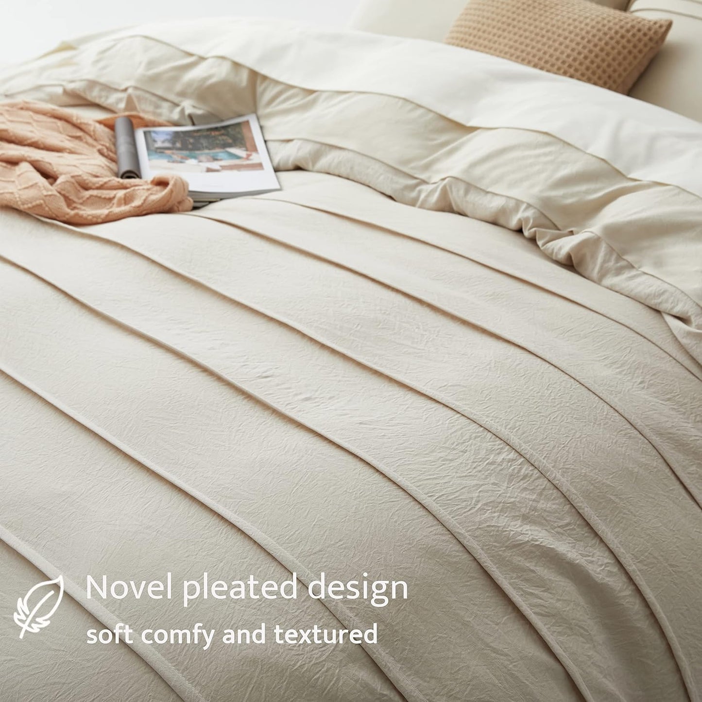 Mullum Boho Pleated Beige Microfibre Duvet Cover Set - Single Size NEW