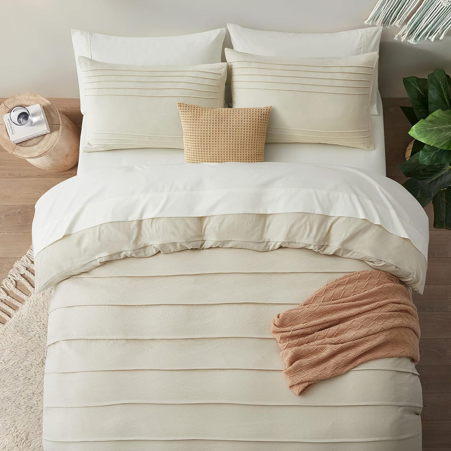 Mullum Boho Pleated Beige Microfibre Duvet Cover Set - Single Size NEW