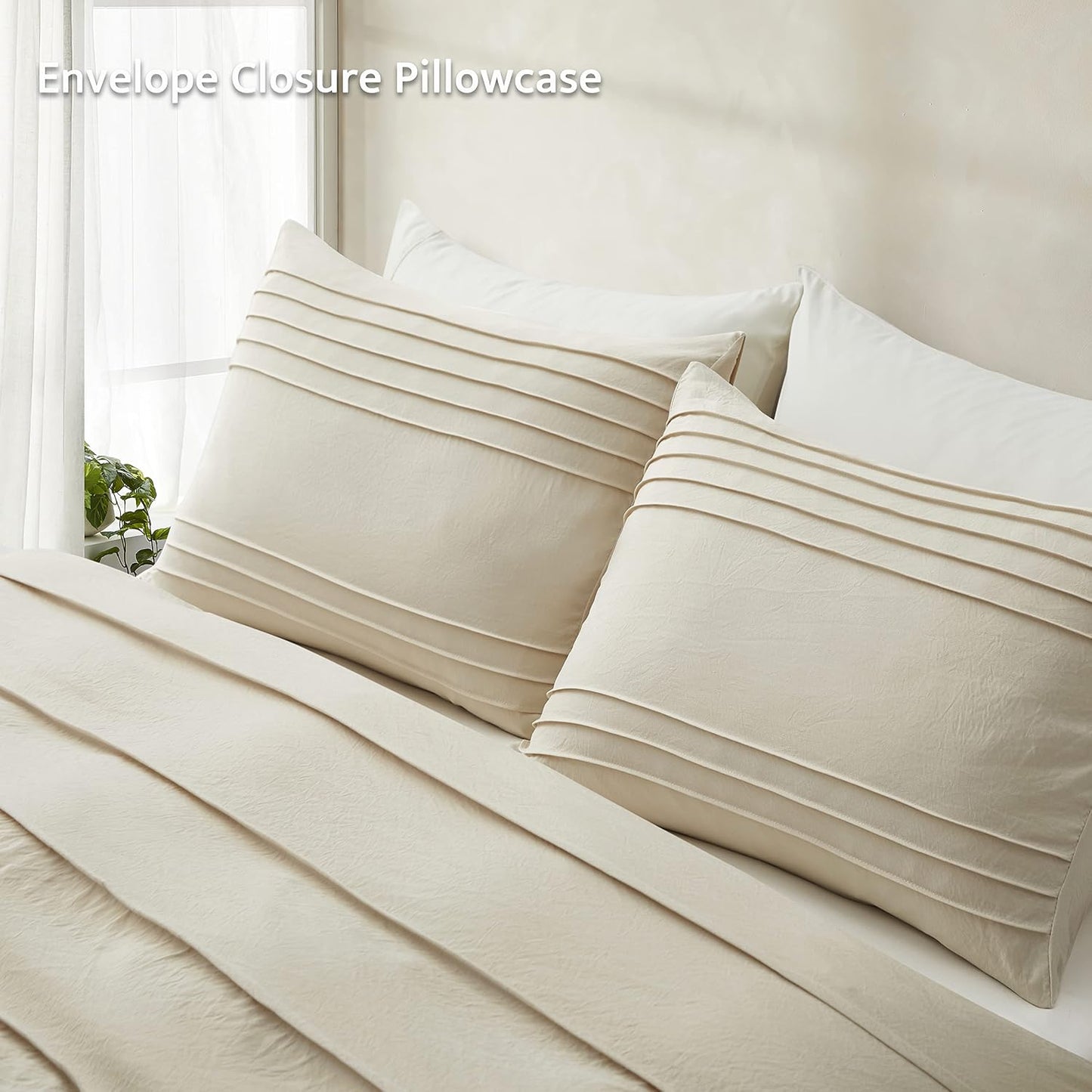 Mullum Boho Pleated Beige Microfibre Duvet Cover Set - Single Size NEW